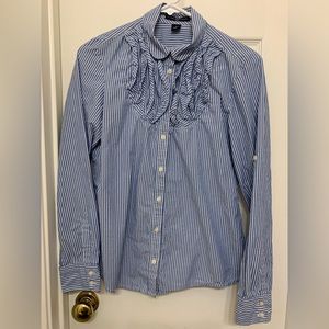 Gap striped blue & white ruffled chest button down